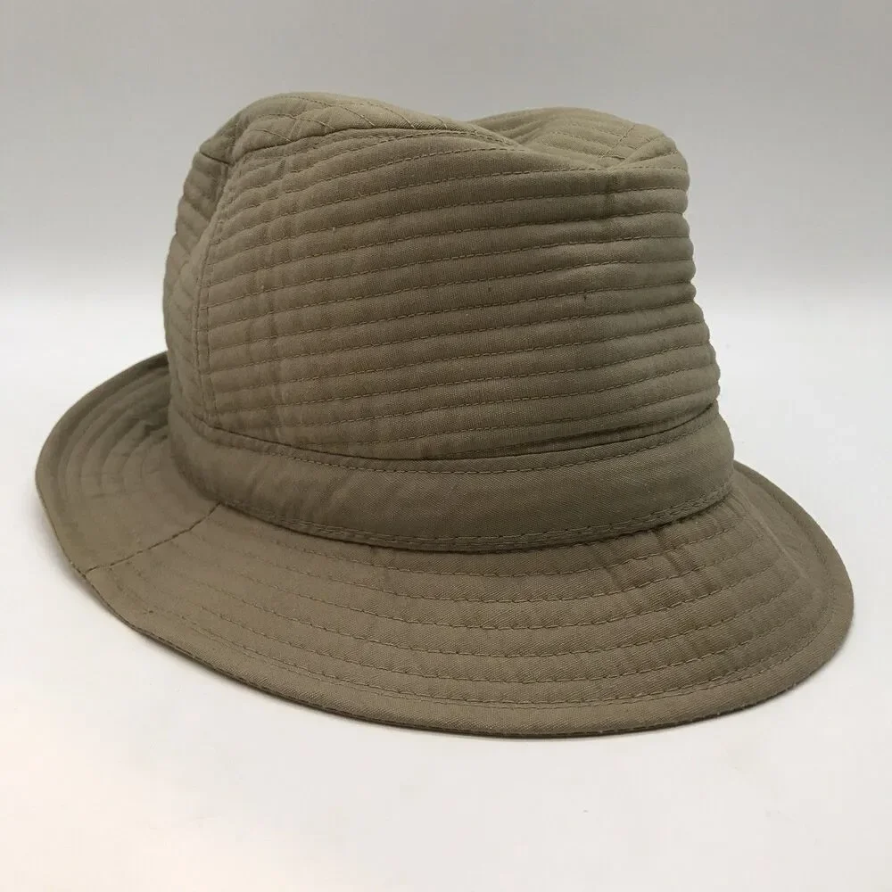 London Fog Weatherized Quilted Hat Khaki Tan Men's Fitted Fedora Bucket Style
